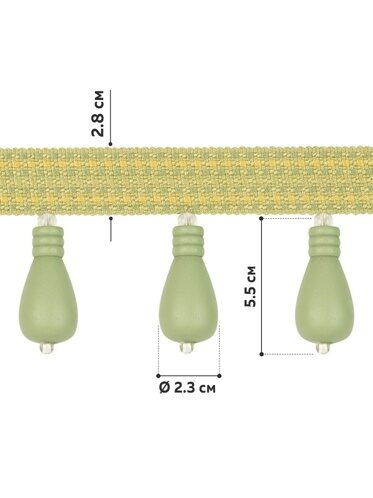 Бахрома "Крупные деревянные шарики" VR00-A3 Mirtex светло-зеленый (бусина d23мм/L55мм)(8см/20 м)